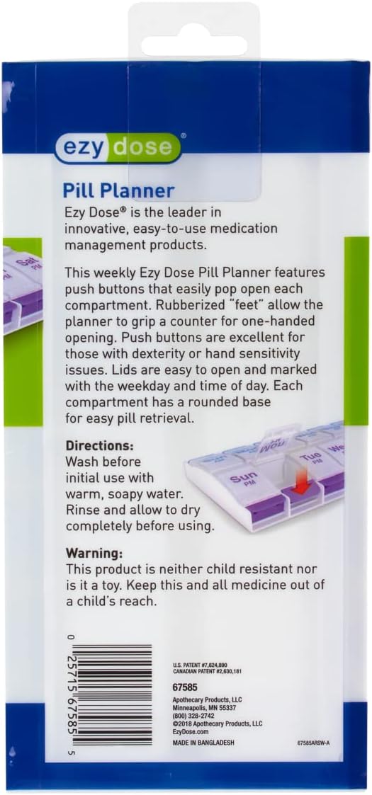 EZY DOSE Push Button (7-Day) Pill Case, Medicine Planner, Daily Vitamin Organizer, 2 Times a Day AM/PM, X-Large Compartments, Arthritis Friendly, Easy to use, Clear Lids, Purple and Blue, BPA Free - Image 6