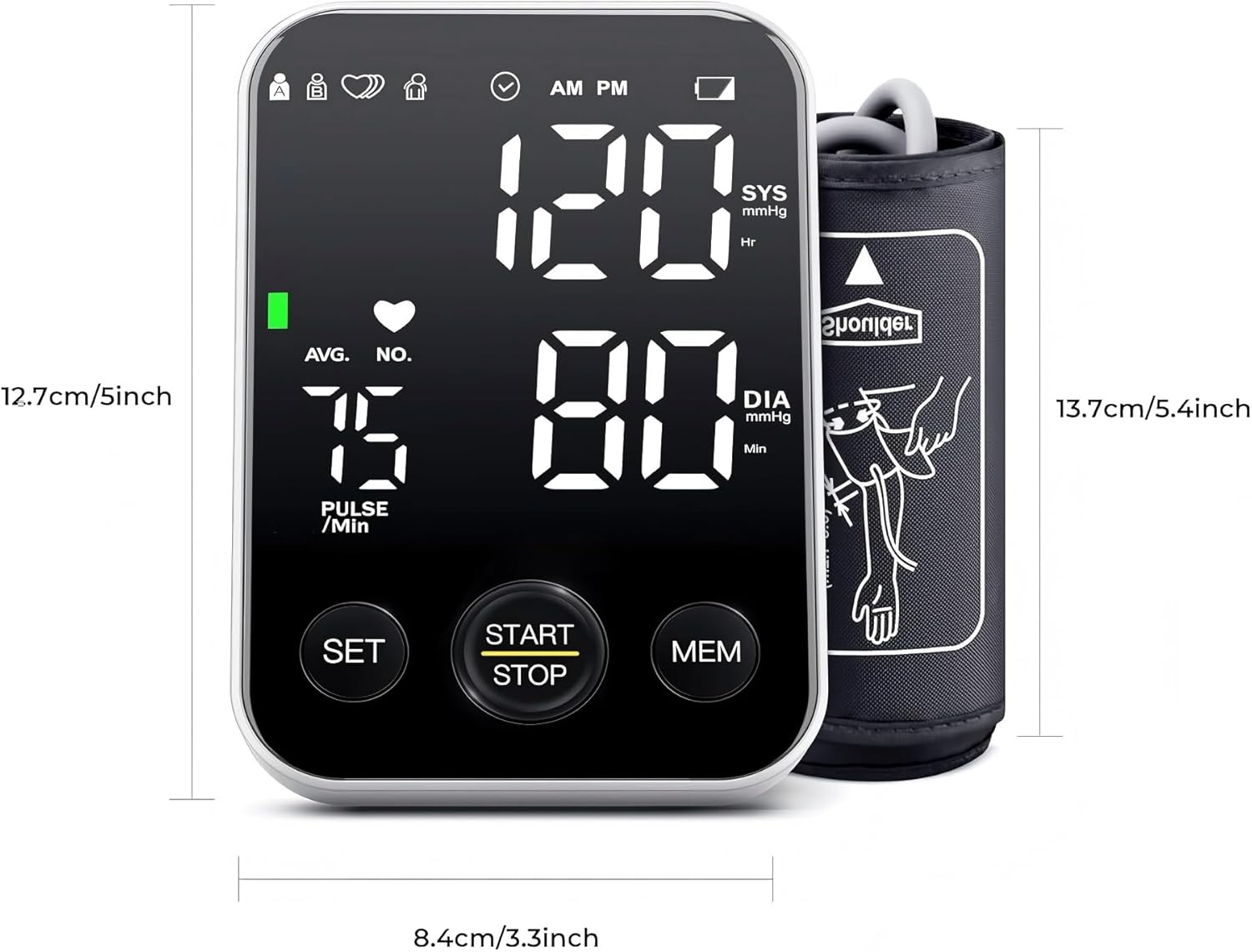 Oklar Blood Pressure Monitor Upper Arm Monitors for Home Use BP Machine Sphygmomanometer with 2x120 Reading Memory Adjustable Arm Cuff 8.7"-15.7" Large Display with LED Background Light Storage Bag - Image 8
