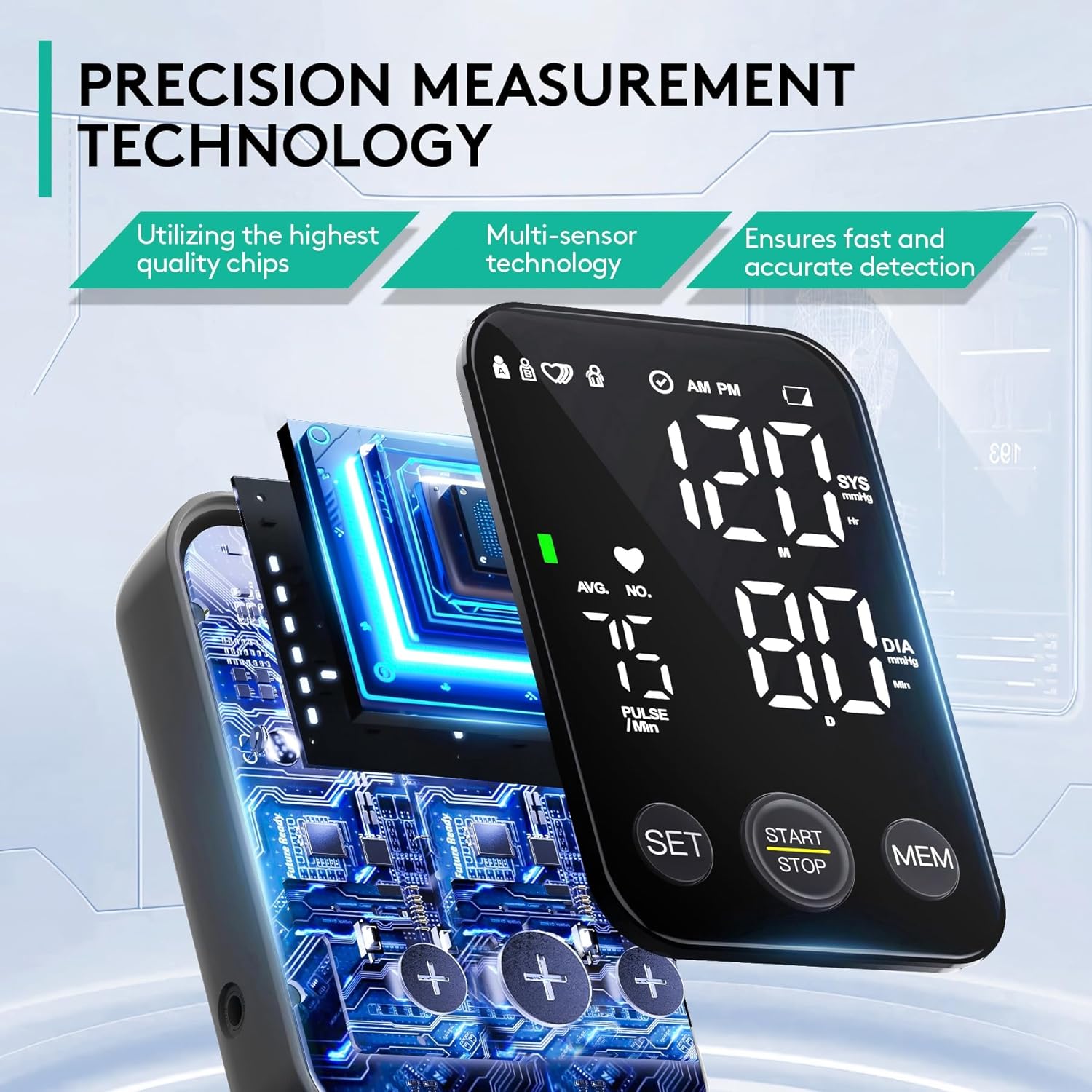 Oklar Blood Pressure Monitor Upper Arm Monitors for Home Use BP Machine Sphygmomanometer with 2x120 Reading Memory Adjustable Arm Cuff 8.7"-15.7" Large Display with LED Background Light Storage Bag - Image 2